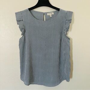 Monteau Blue Sleeveless Ribbed Ruffled Blouse